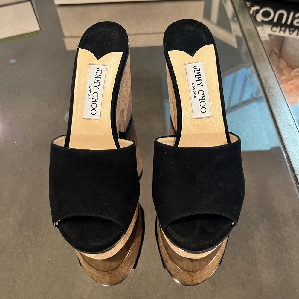 JIMMY CHOO  Black Suede Platform Sandals size 36 1/2 - Picture 3 of 11